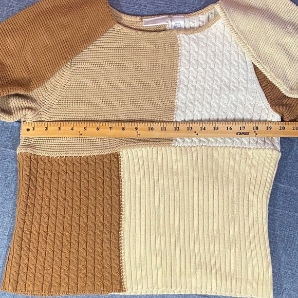 Liz Claiborne Women’s Patchwork Sweater Petite L Colorblock Knit Cotton Pullover - Picture 5 of 7